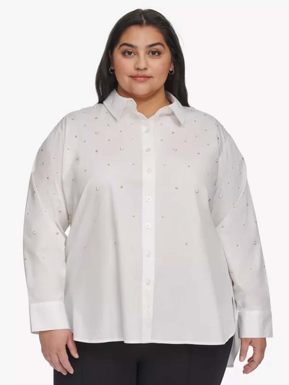 KARL LAGERFELD PARIS Plus Size Imitation Pearl Blouse, First@Macy’s